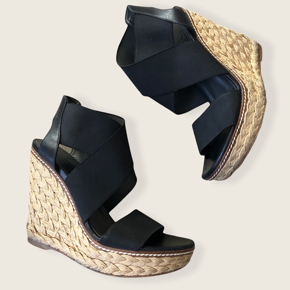 Stuart Weitzman Straw Wedge Strappy Heels